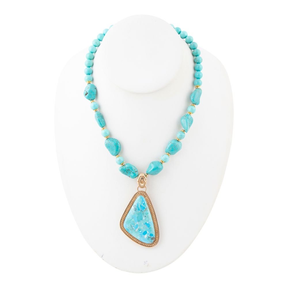 Blue Turquoise Triangle Golden Pendant Necklace