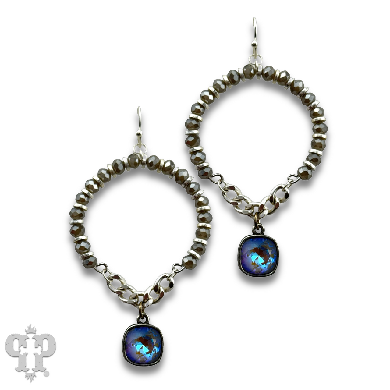 Gray faceted bead circle earring, Austrian crystal