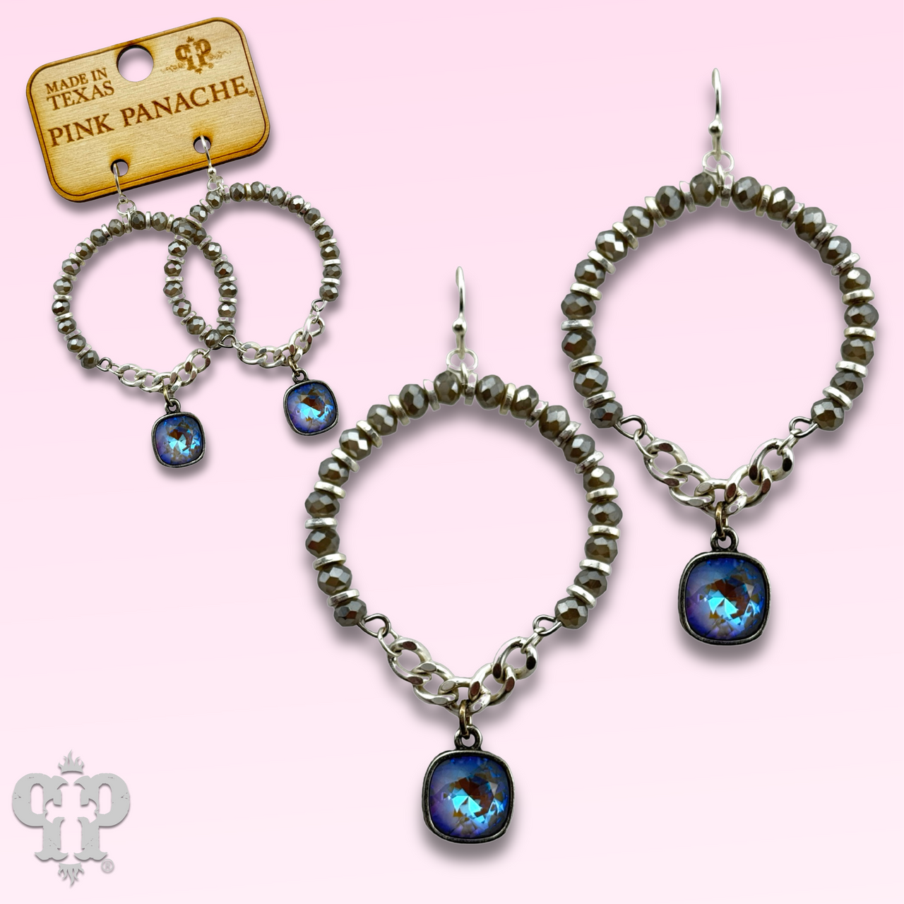 Gray faceted bead circle earring, Austrian crystal