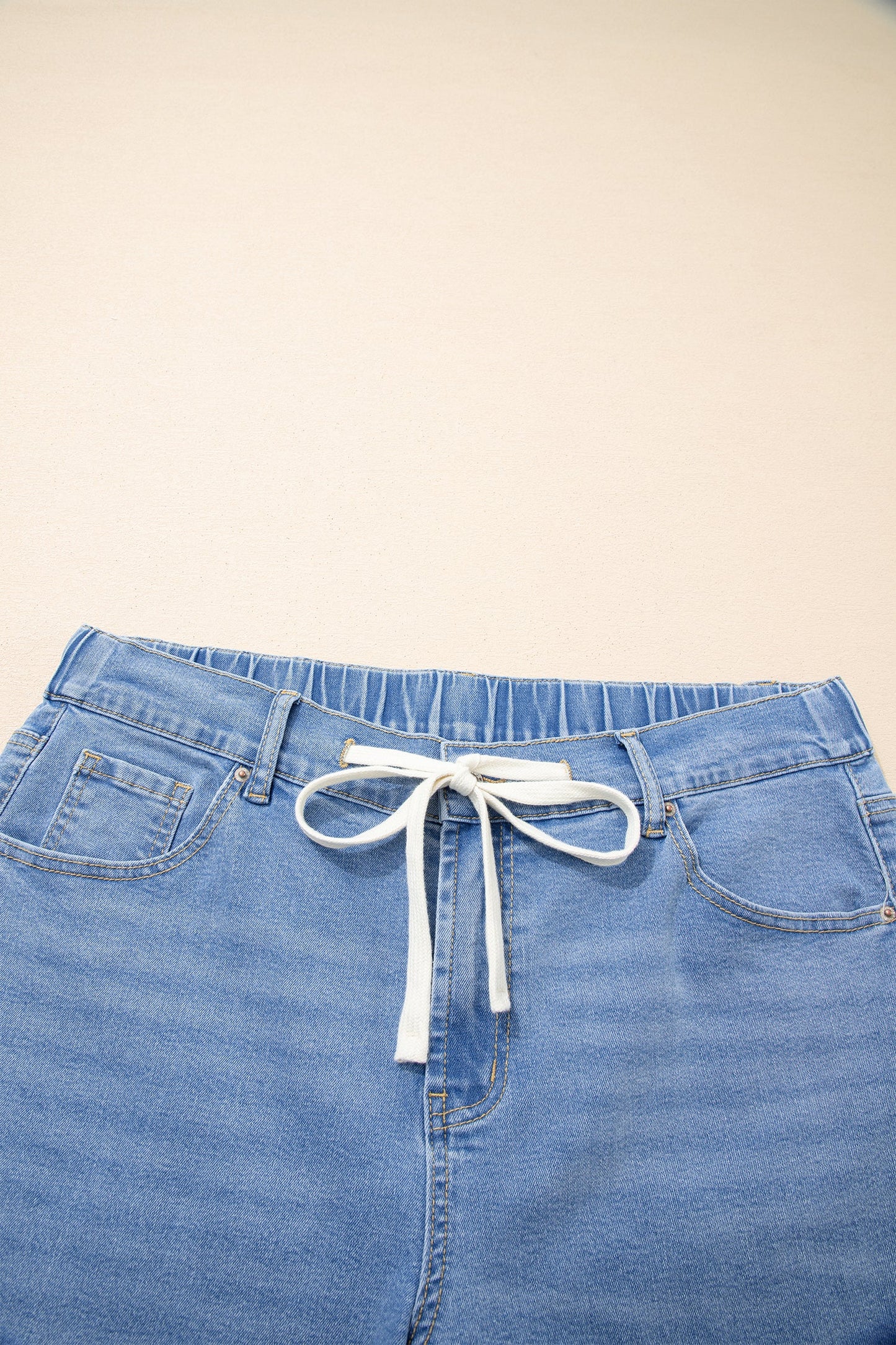 Light Blue Acid Wash Contrast Lace-up Plus Size Jeans