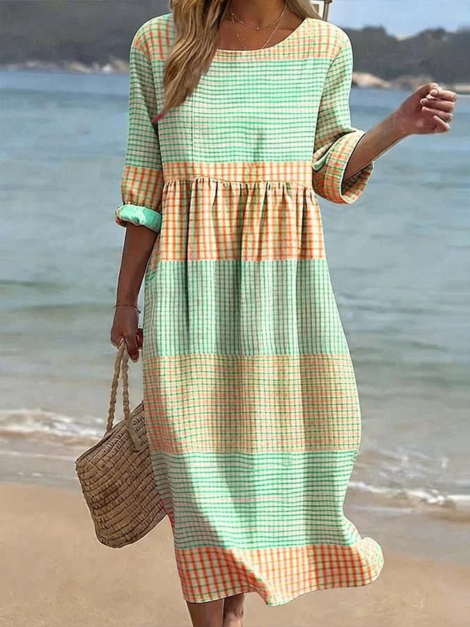 Women's Plus-Size Patchwork Maxi Dress – Relaxed Fit Casual Skirt