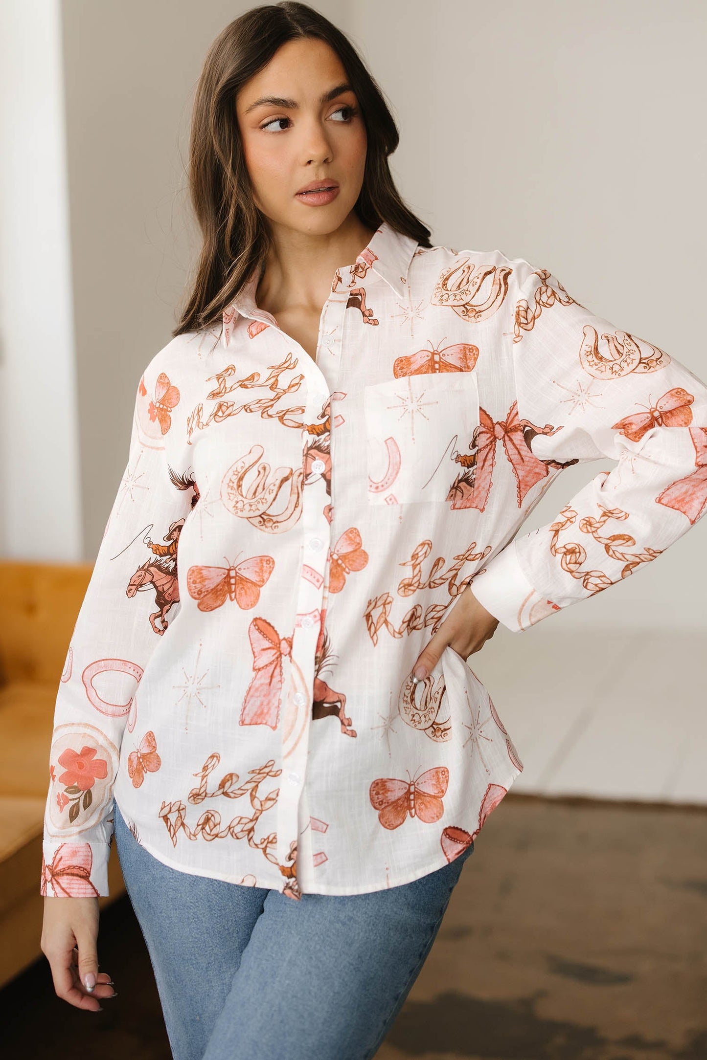 Rodeo Cowgirl Button-Up Western Shirt