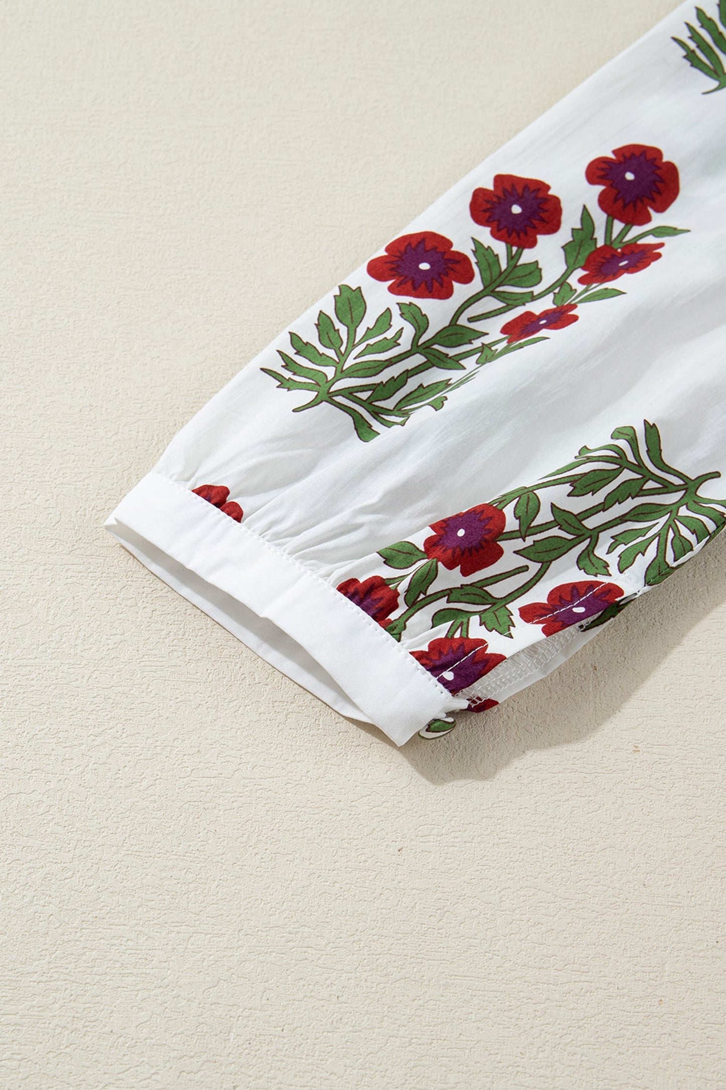 Floral Notched V-Neck 3/4 Sleeve Dress