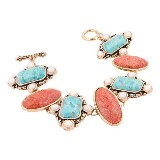 Champs Blue turquoise and Orange Coral Golden Link Bracalet