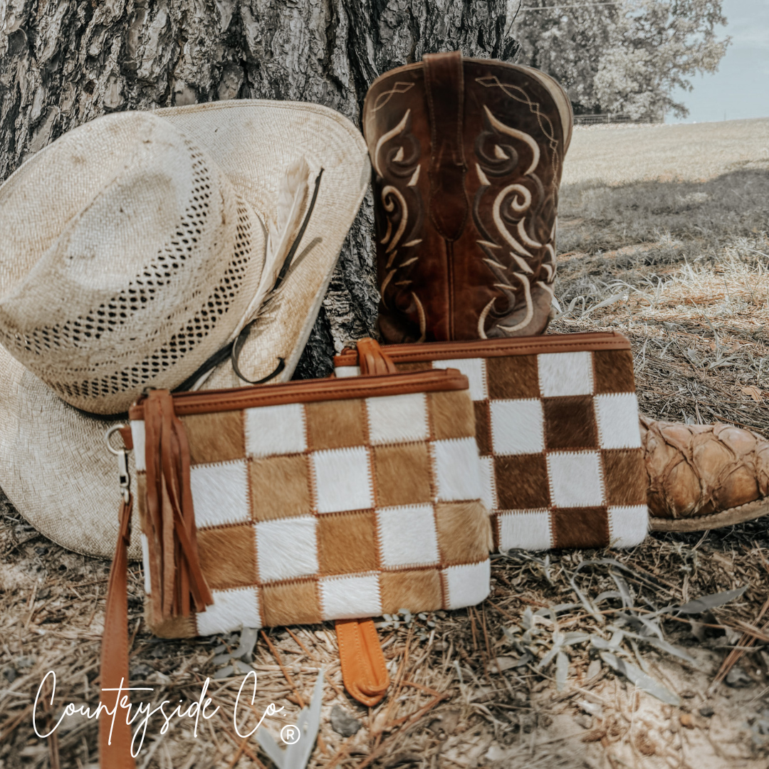 Stockdale Checkered Cowhide Wristlet Pouch