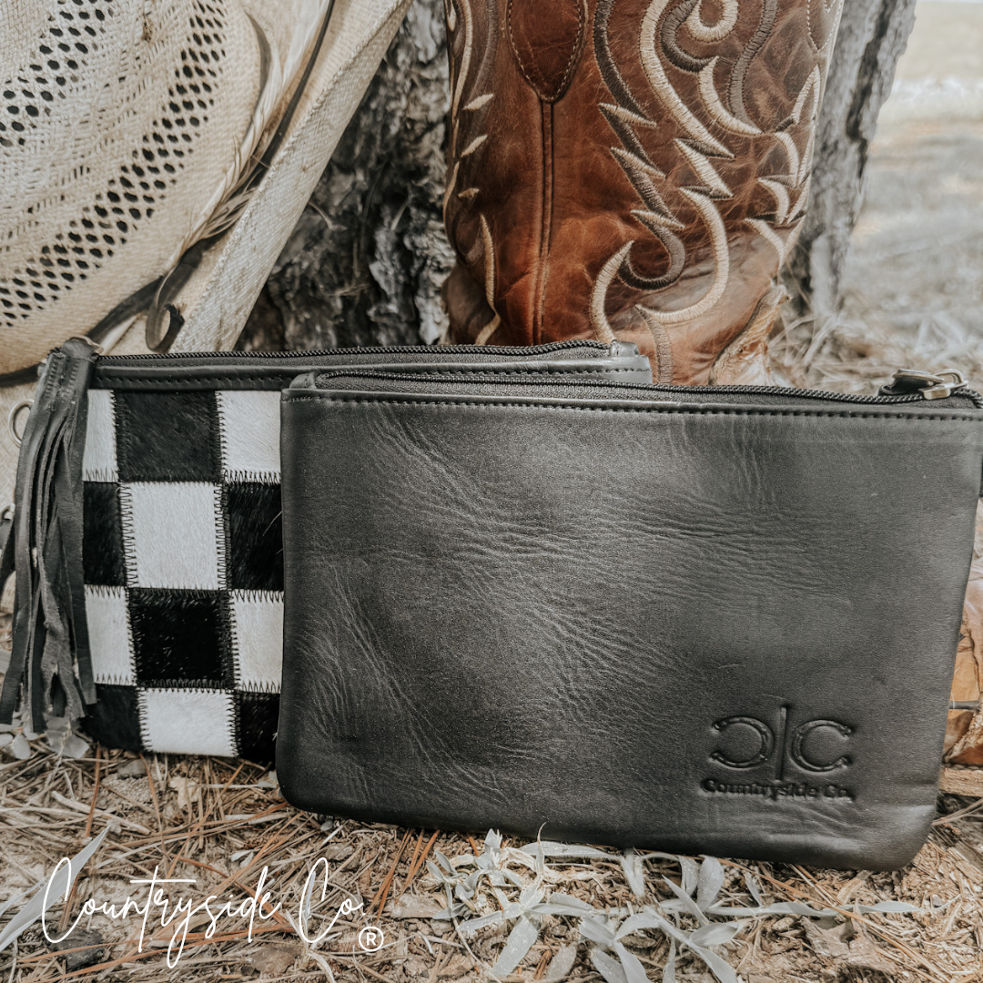 Stockyard Checkered Cowhide Wristlet