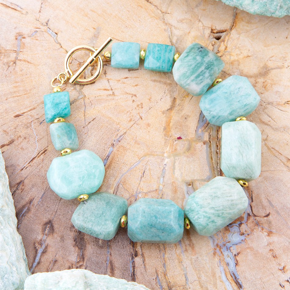Chunky Green Amazonite Golden Toggle Bracelet
