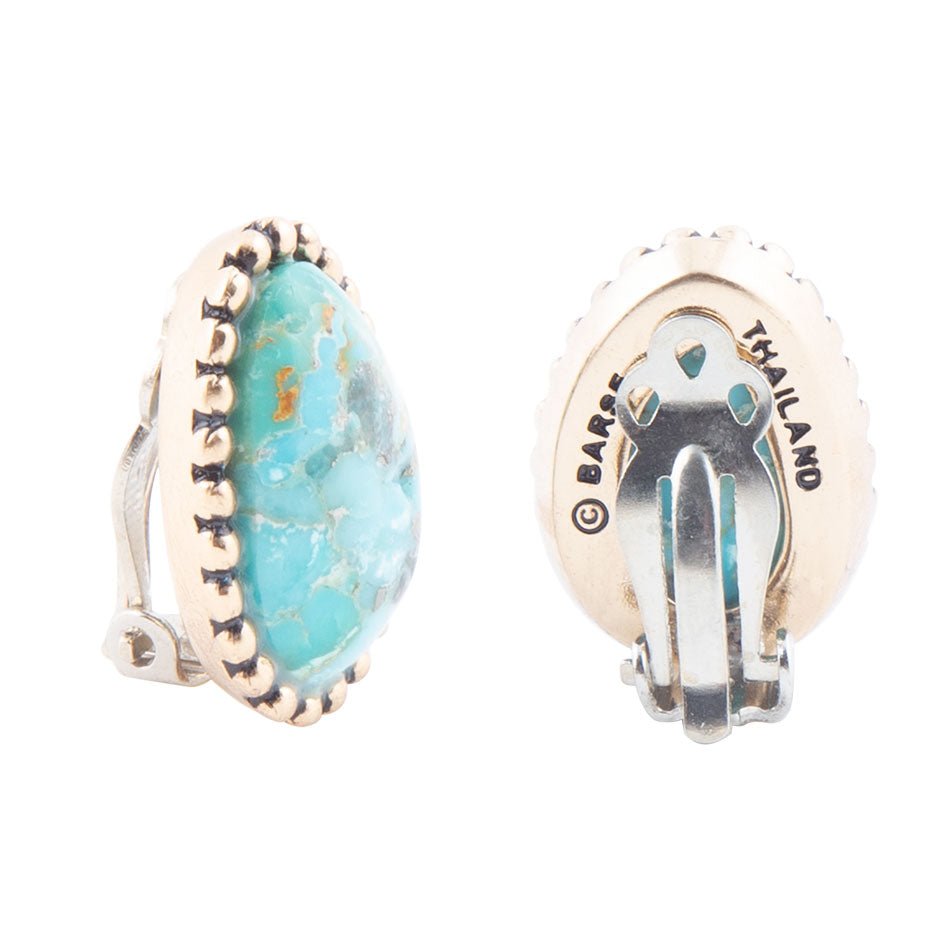 Clip On Blue Turquoise Golden Earrings