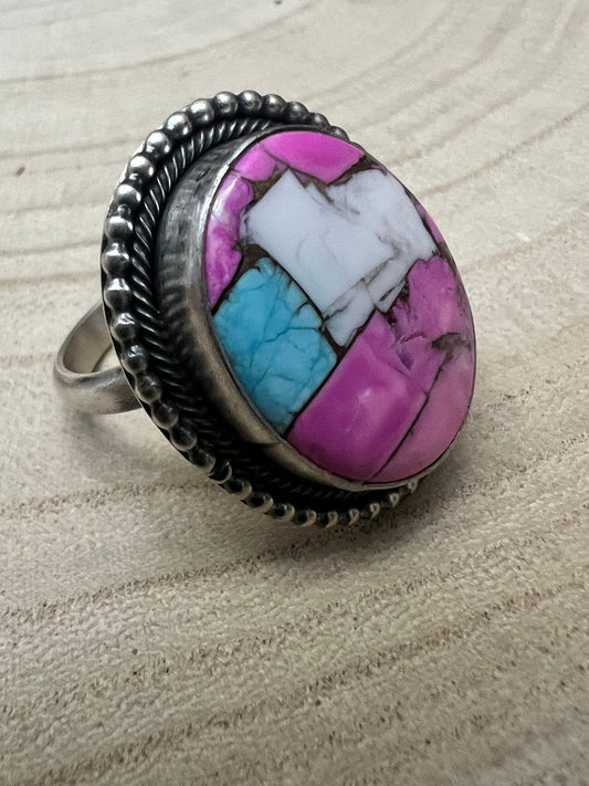 Cotton Candy Adjustable Ring by Navajo Artist Scott Skeets