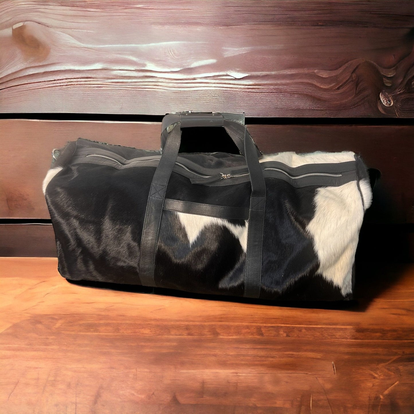 Cowhide Duffle Bag - Black and White