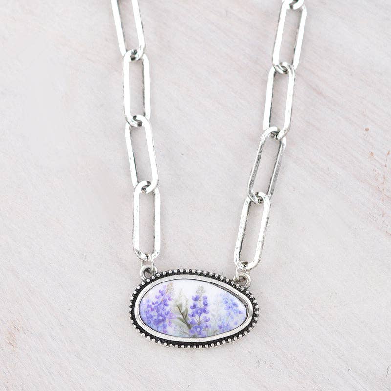 Blue Bonnet Pendant Necklace: Silver