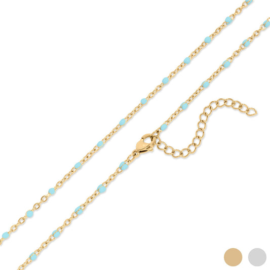 18K Gold Stainless Steel Turquoise Chain Necklace: Gold / 16+2"