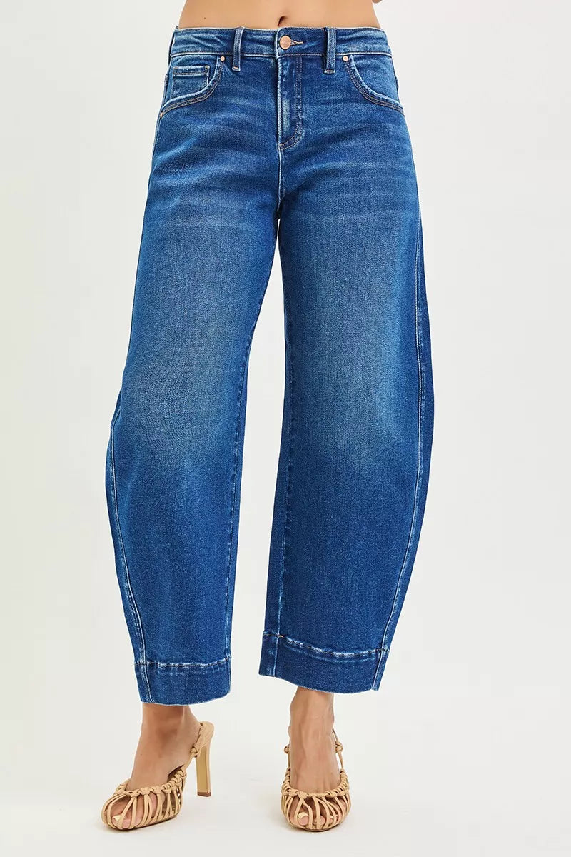 RISEN Mid Rise Crop Barrel Jeans