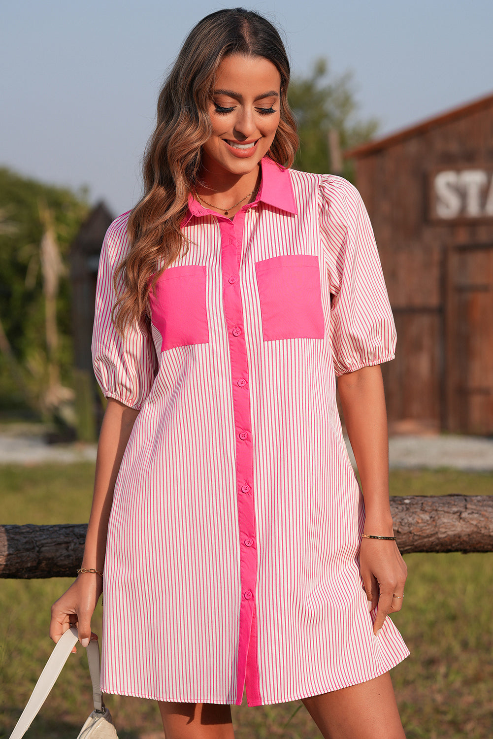 Button-Down Shirt Collar Patchwork Mini Dress
