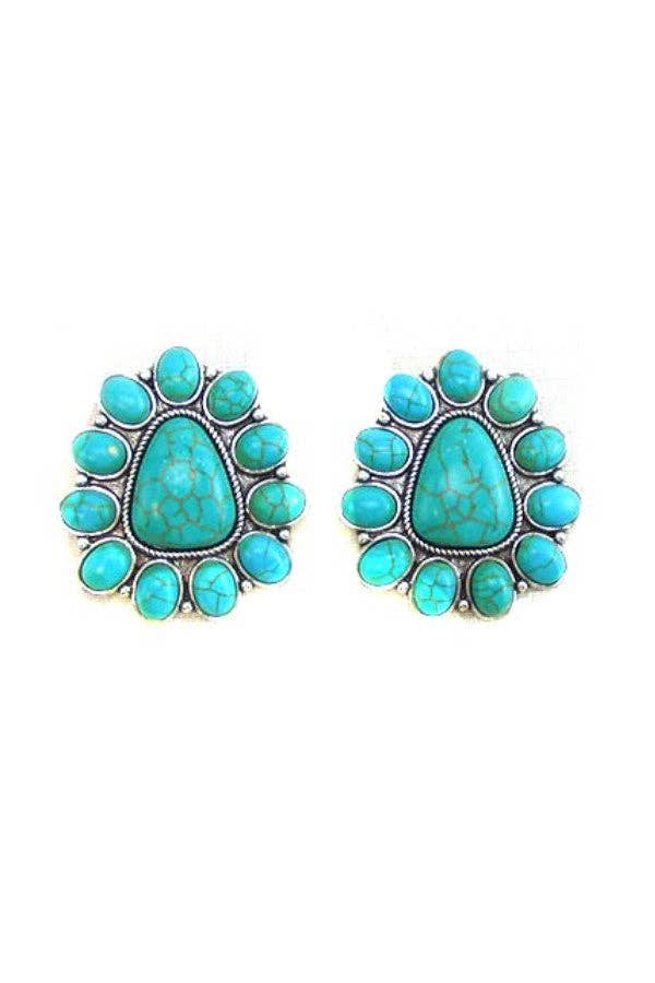WESTERN CONCHO POST EARRINGS: WHITE / TURQUOISE
