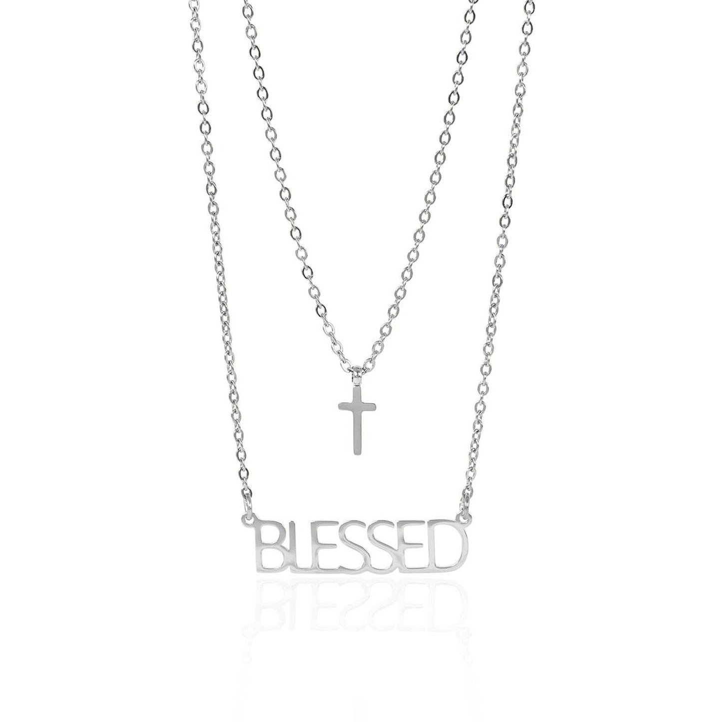 Stainless Steel "Blessed" Layered Cross Necklace: Stainless