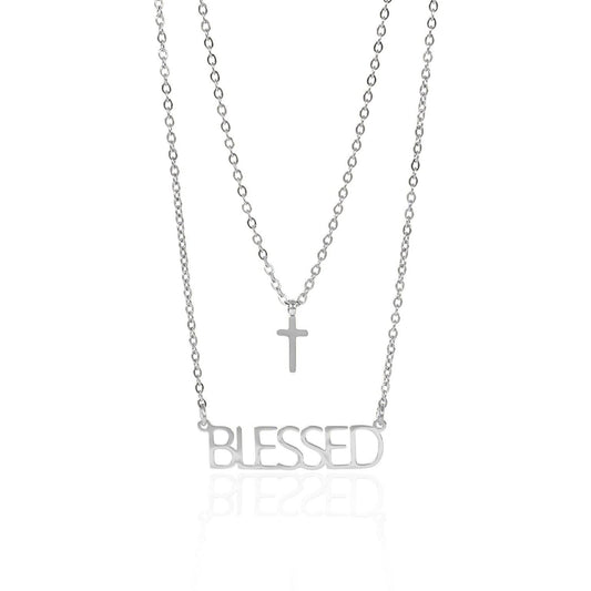 Stainless Steel "Blessed" Layered Cross Necklace: Stainless