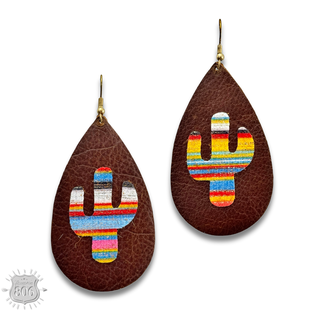 Brown cactus print teardrop earring