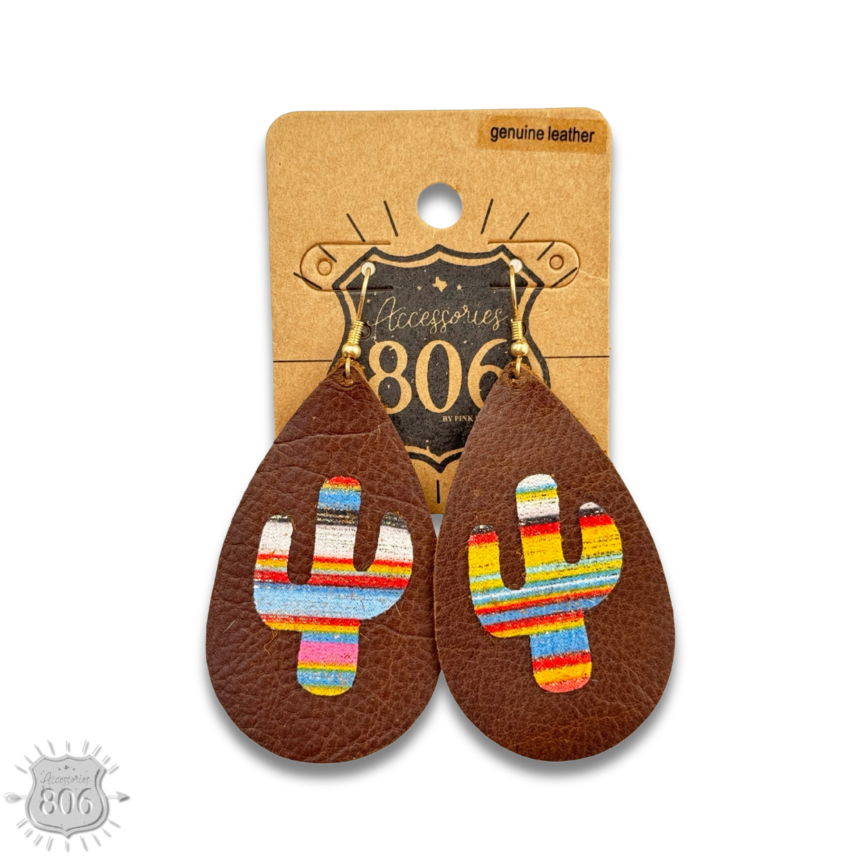 Brown cactus print teardrop earring