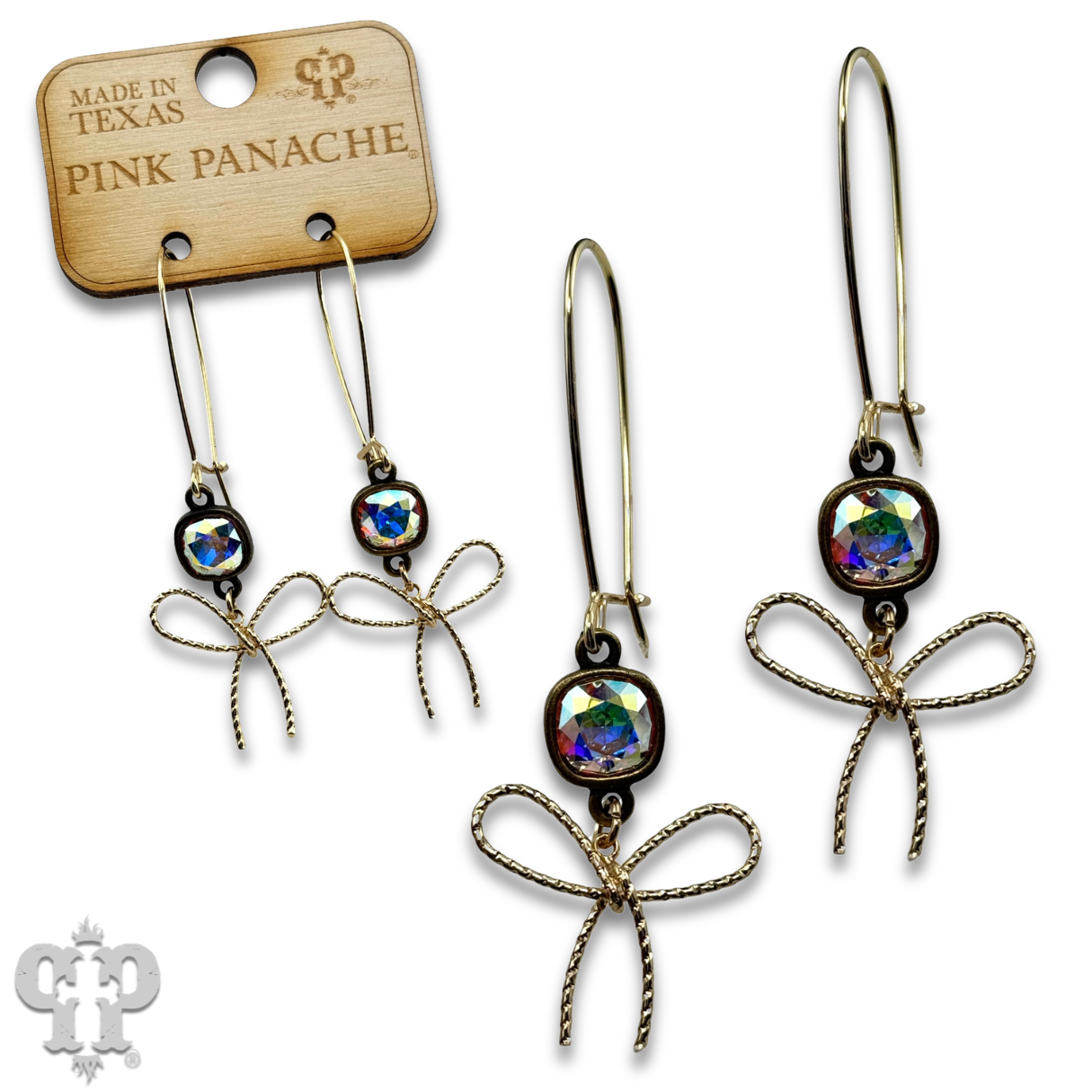 Textured bow earring, Austrian crystal