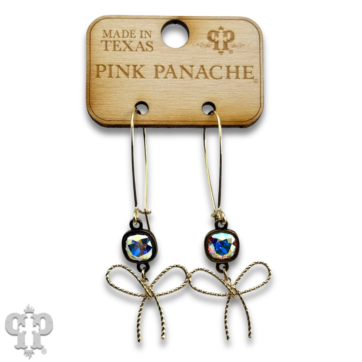 Textured bow earring, Austrian crystal