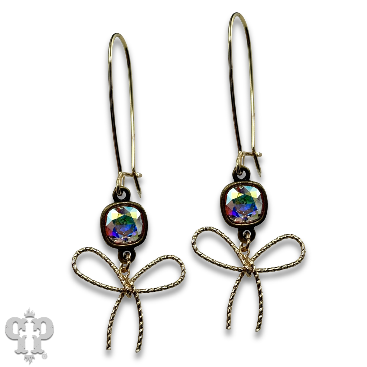Textured bow earring, Austrian crystal