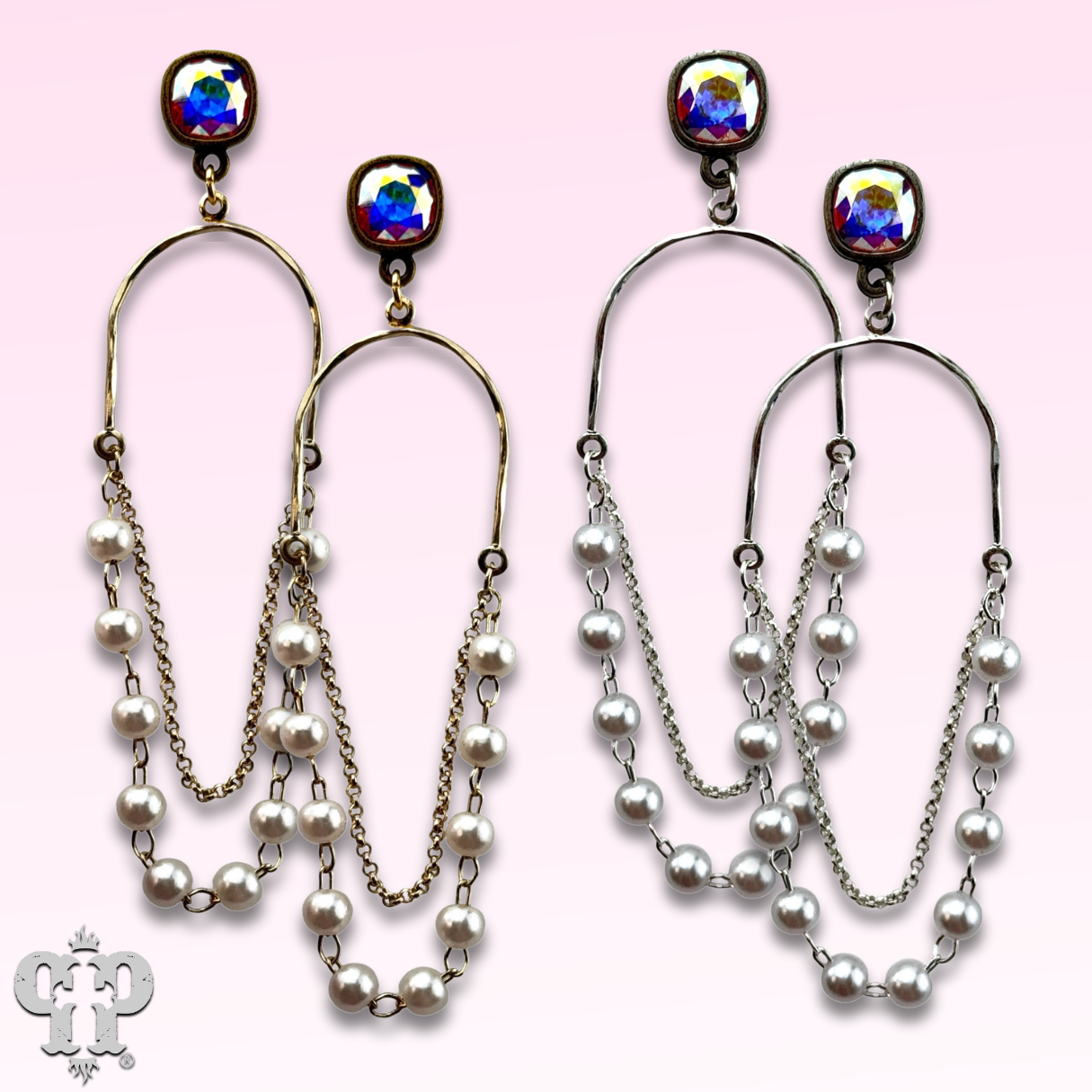 Pearl swing earring, Austrian crystal
