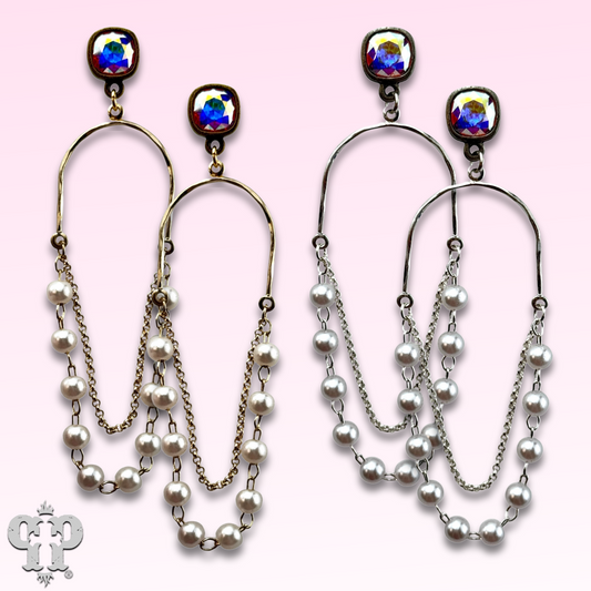Pearl swing earring, Austrian crystal