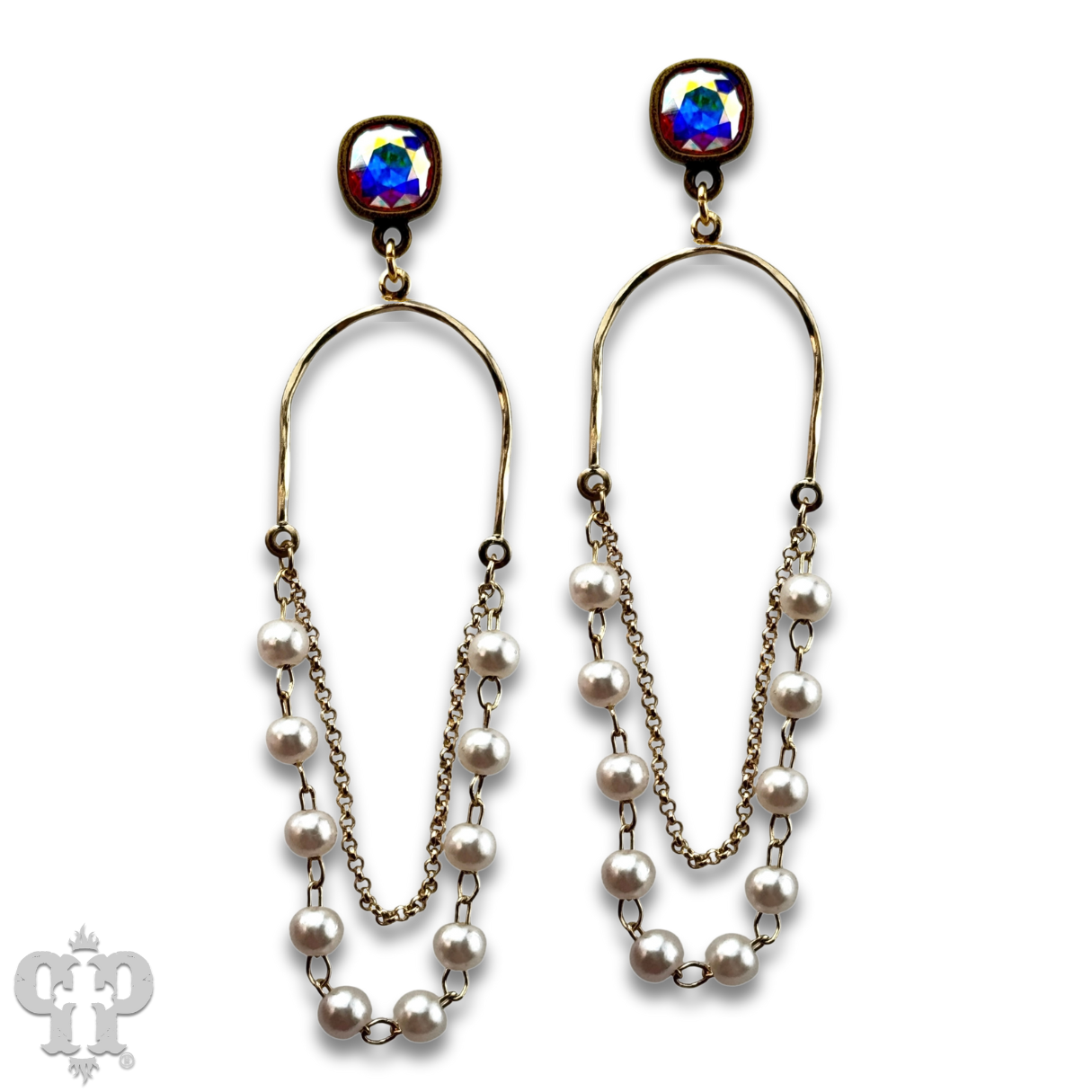 Pearl swing earring, Austrian crystal