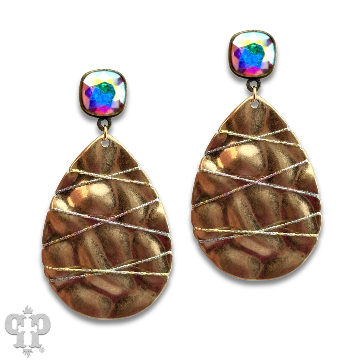 Sparkling thread teardrop earring, Austrian crystal