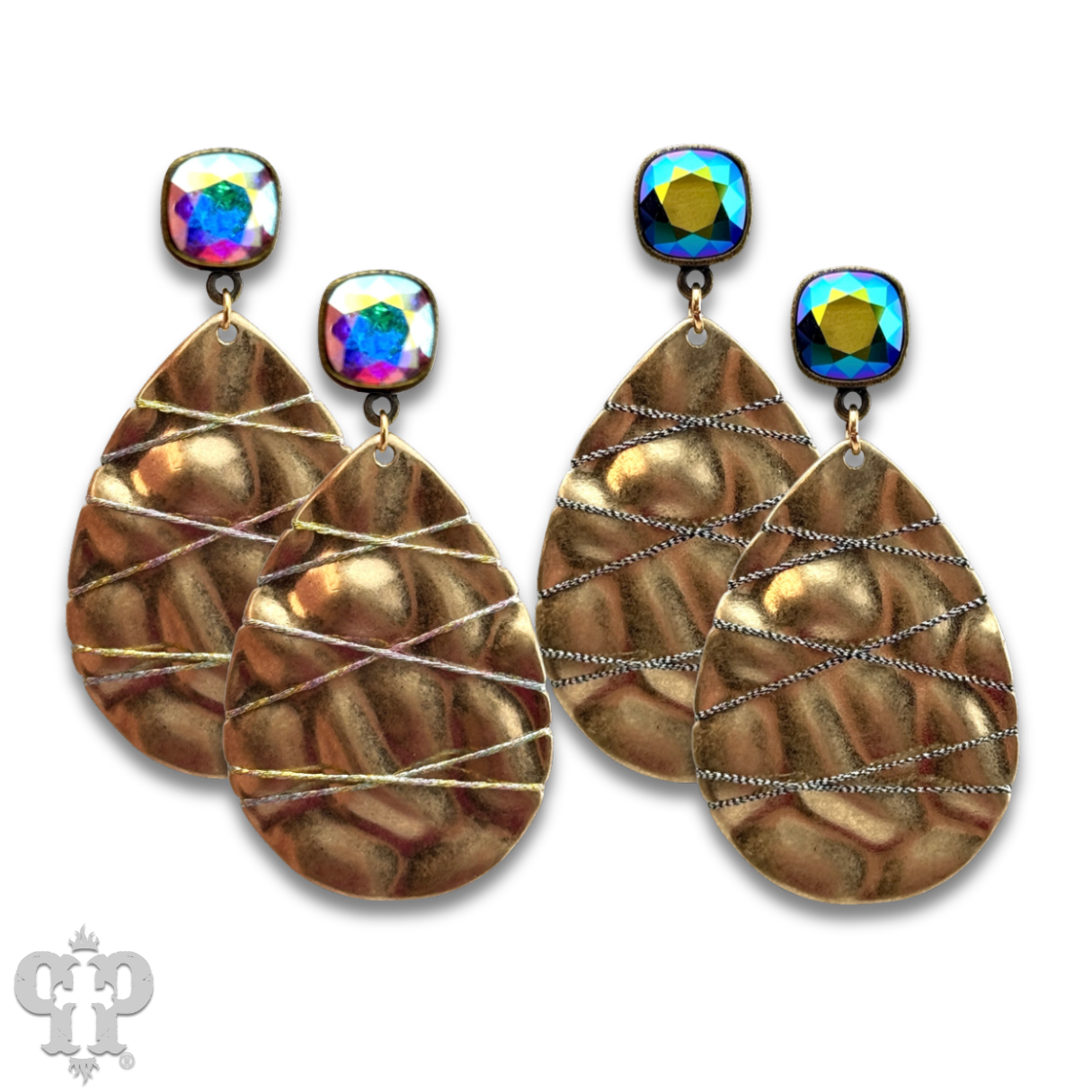 Sparkling thread teardrop earring, Austrian crystal