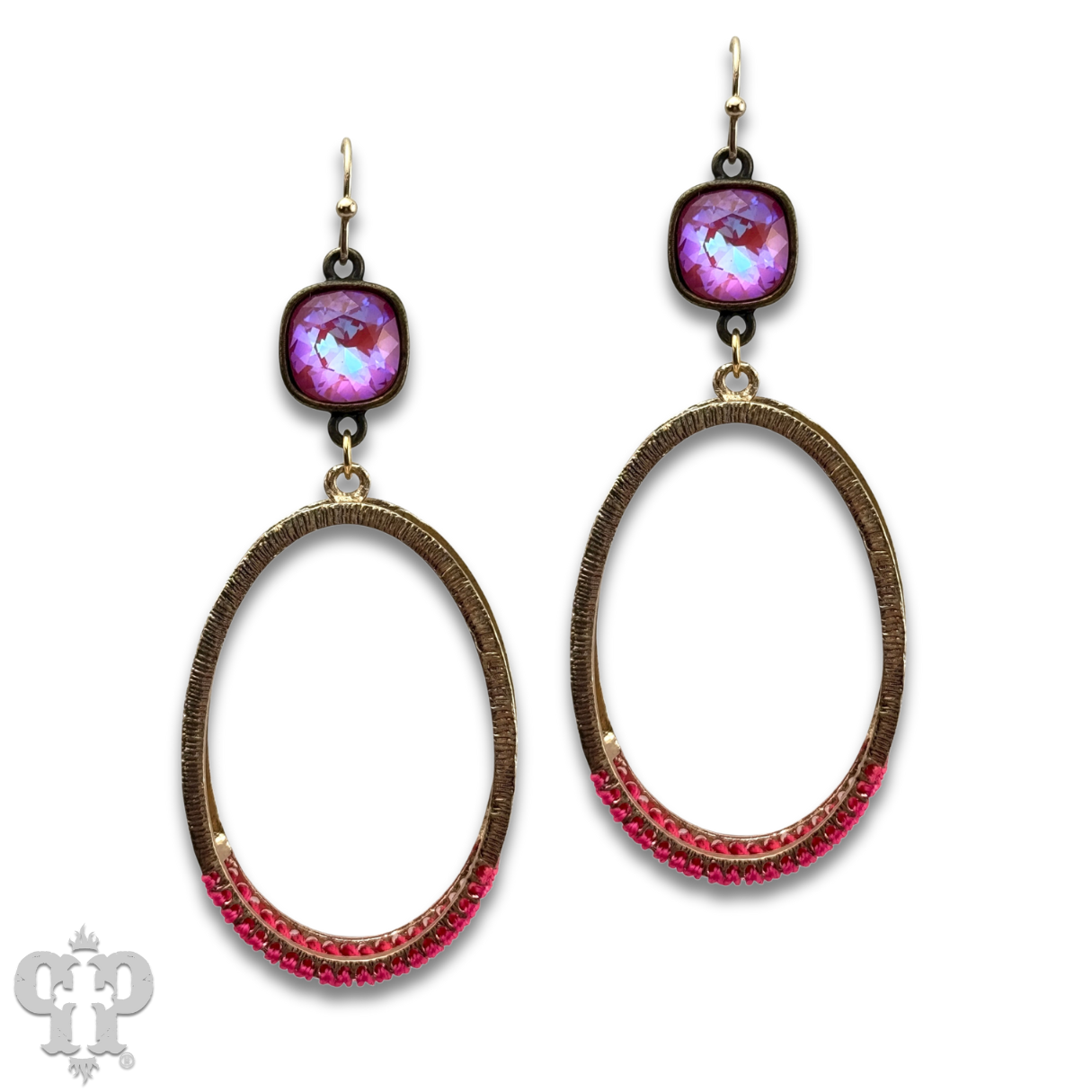 Double side oval earring, Austrian crystal