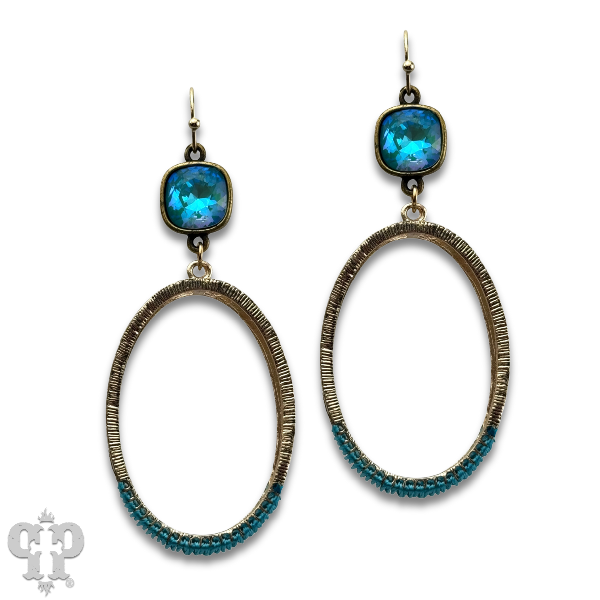 Double side oval earring, Austrian crystal