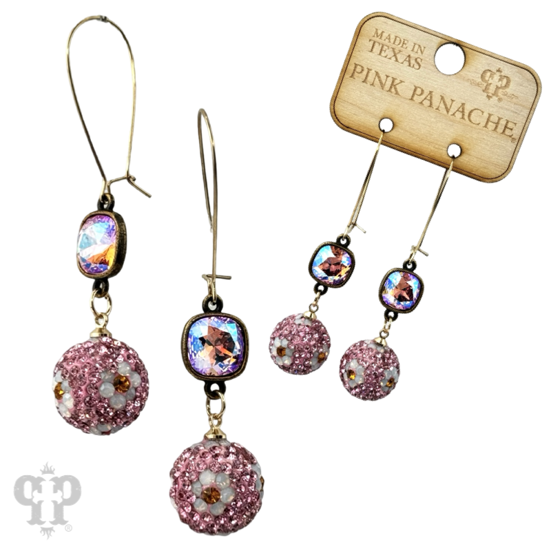 Crystal mesh floral pattern dangle earring with Austrian crystal