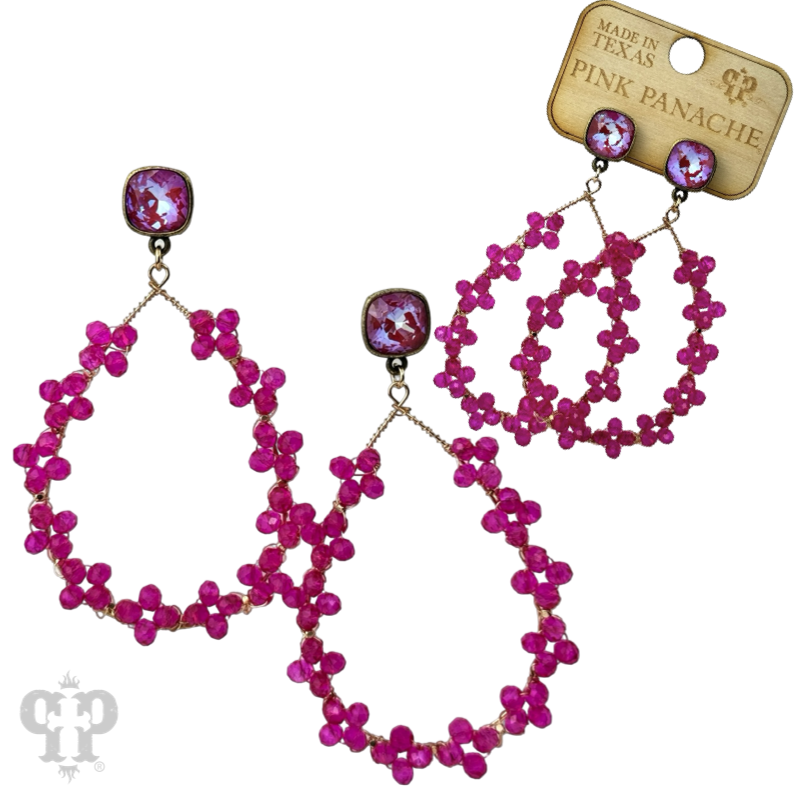 Floral wire wrapped bead teardrop dangle earring with Austrian crystal
