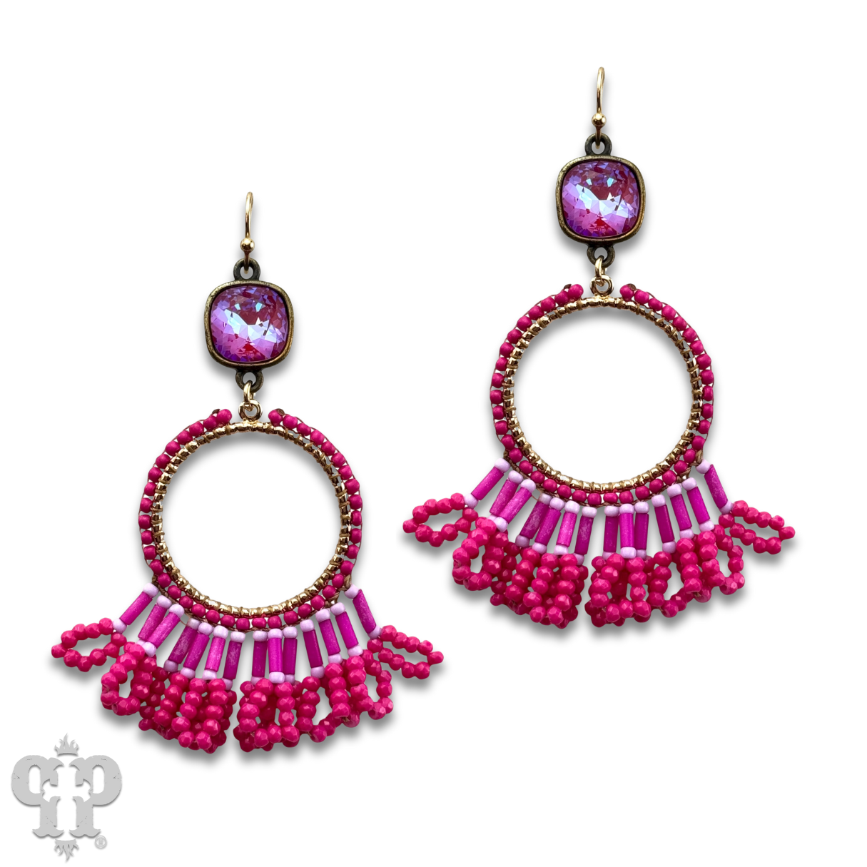 Faceted bead fringe and Austrian crystal dangle earring