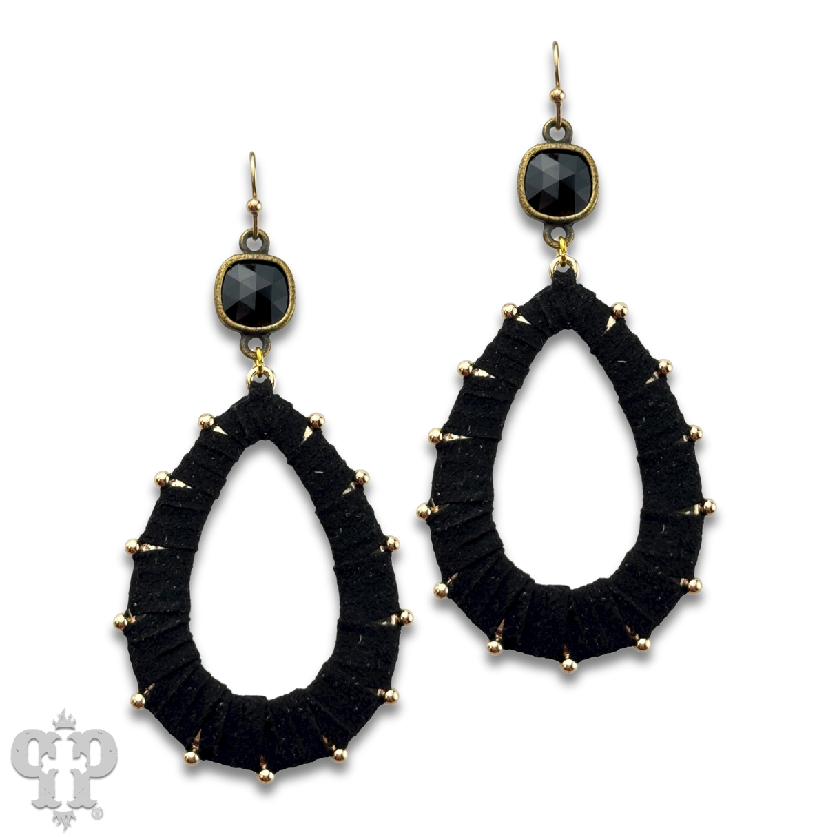 Cream suede teardrop and Austrian crystal dangle earring