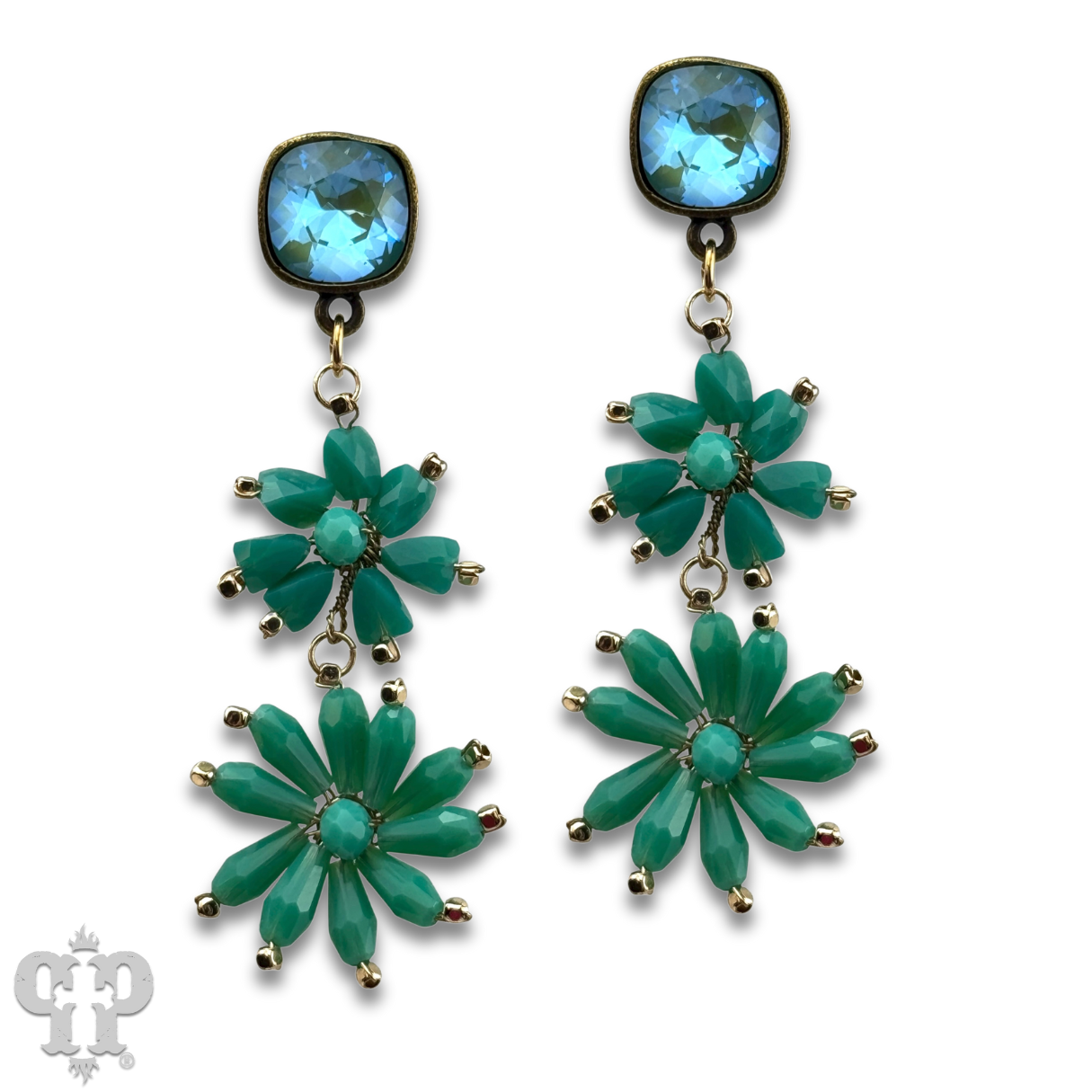 Flower bead and Austrian crystal dangle earring