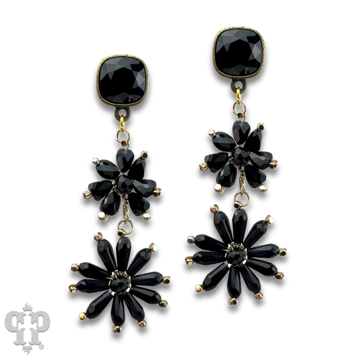 Flower bead and Austrian crystal dangle earring