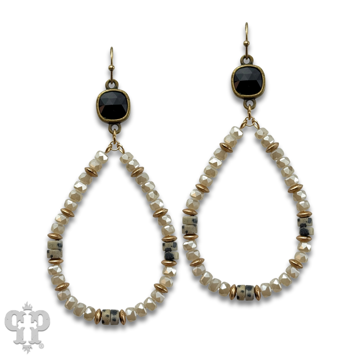 Beaded teardrop and Austrian crystal dangle earring