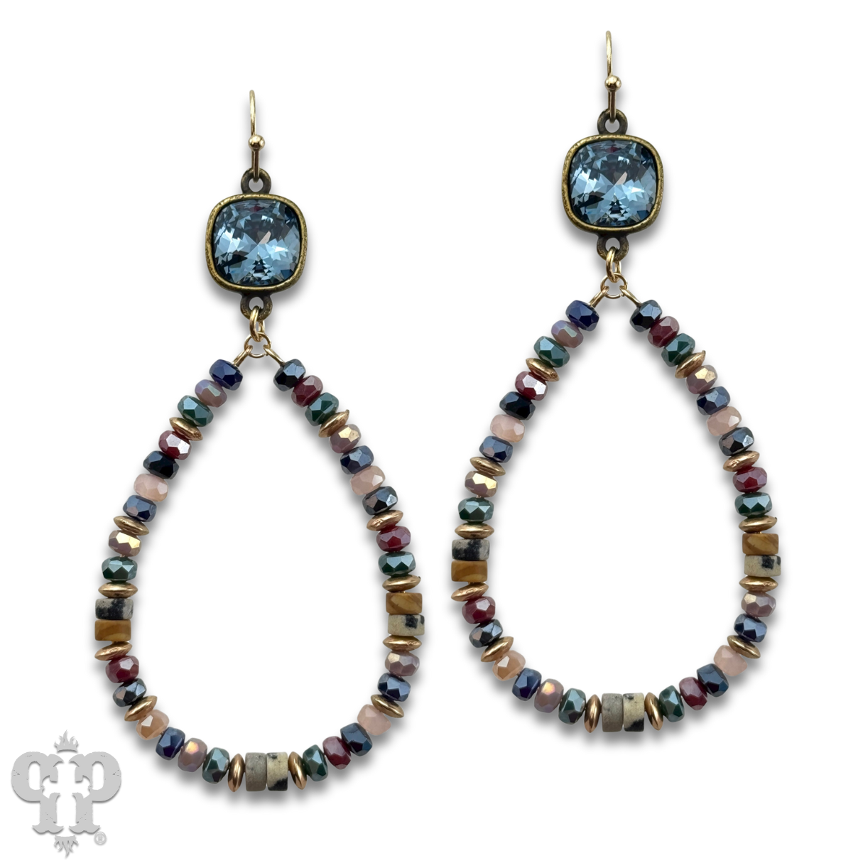 Beaded teardrop and Austrian crystal dangle earring