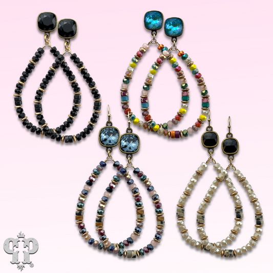 Beaded teardrop and Austrian crystal dangle earring