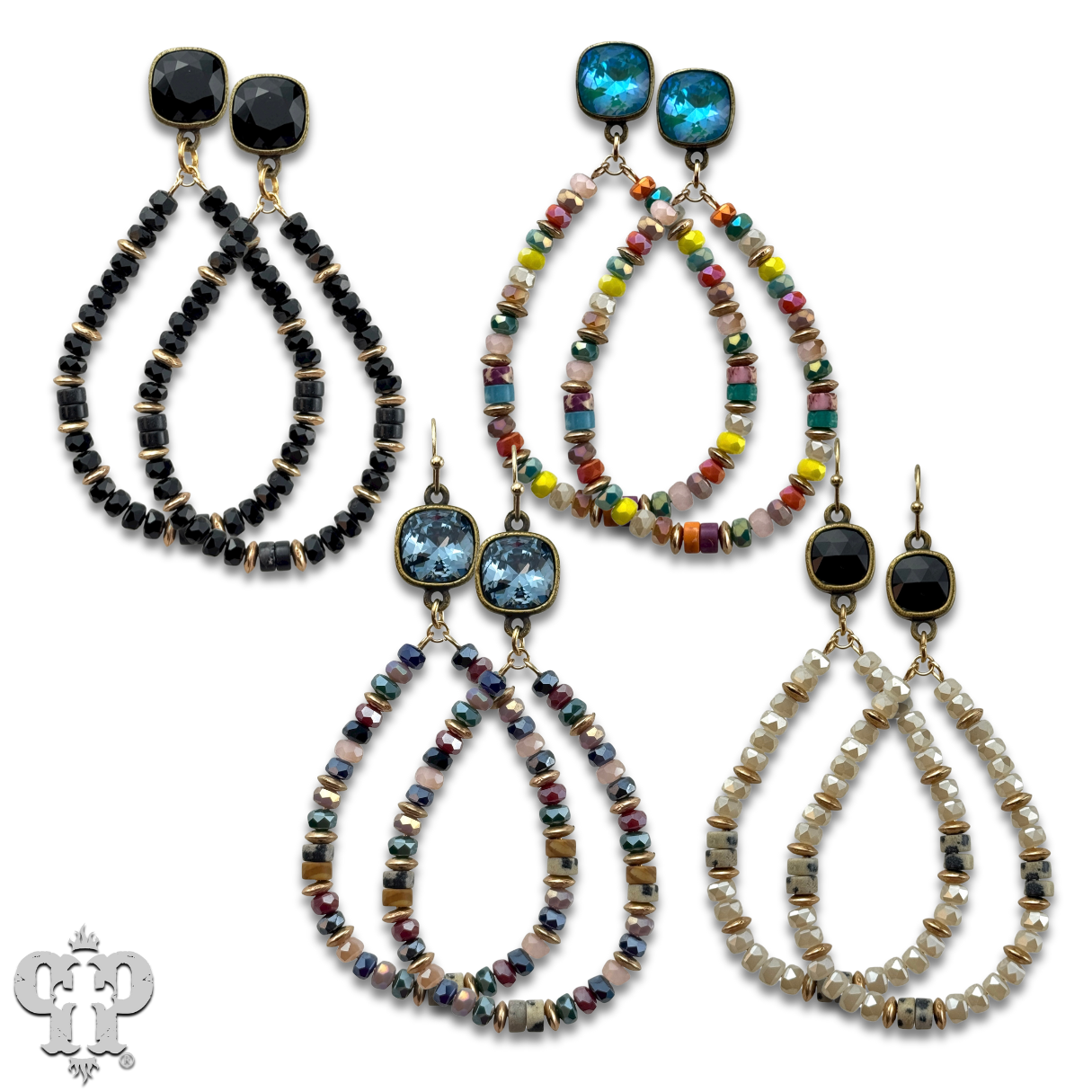 Beaded teardrop and Austrian crystal dangle earring
