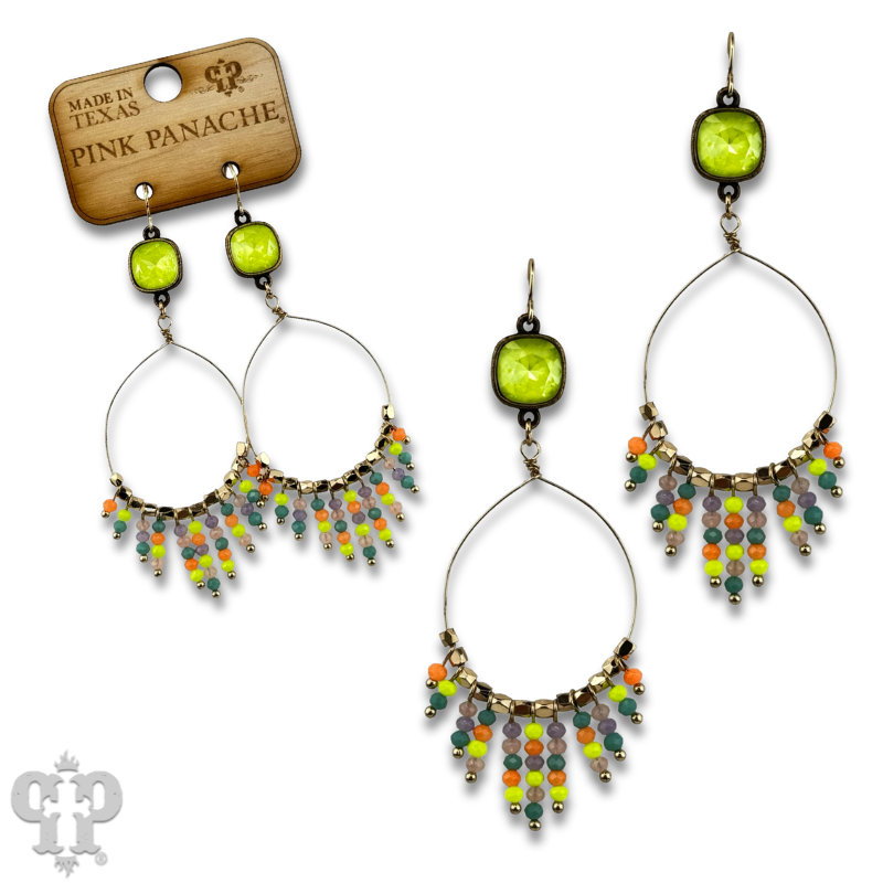 Faceted saucer bead fringe on teardrop earring, Austrian crystal