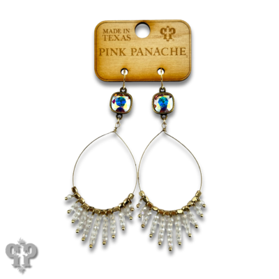 Faceted saucer bead fringe on teardrop earring, Austrian crystal