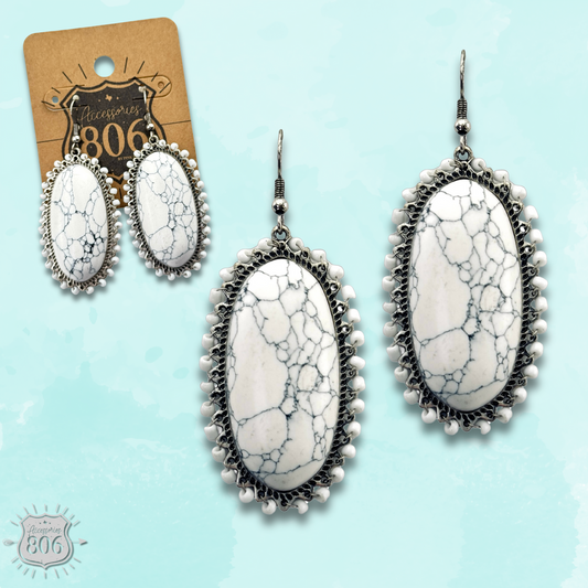 White large stone oval earring