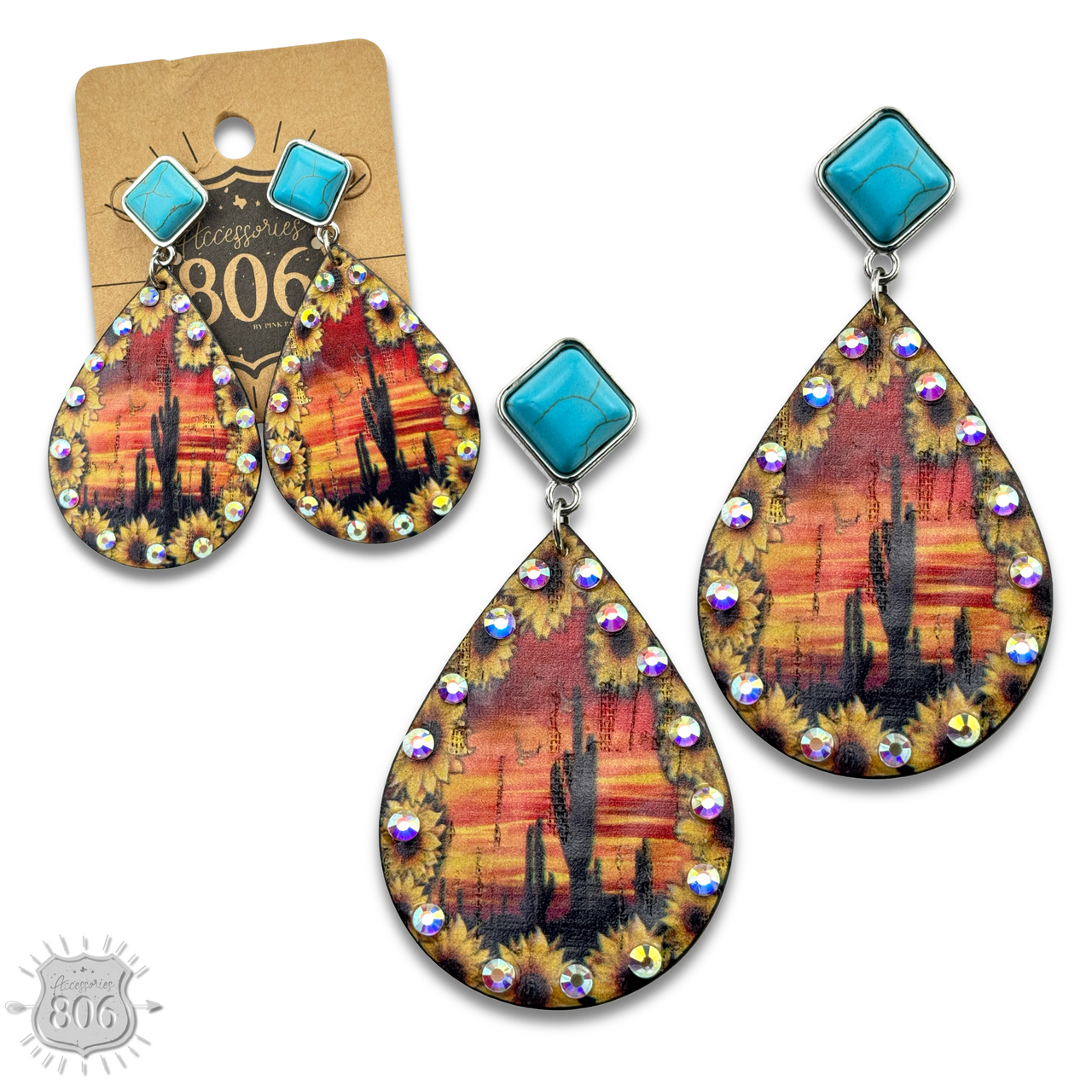 Desert scene teardrop earring