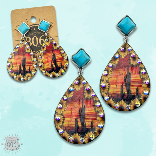 Desert scene teardrop earring