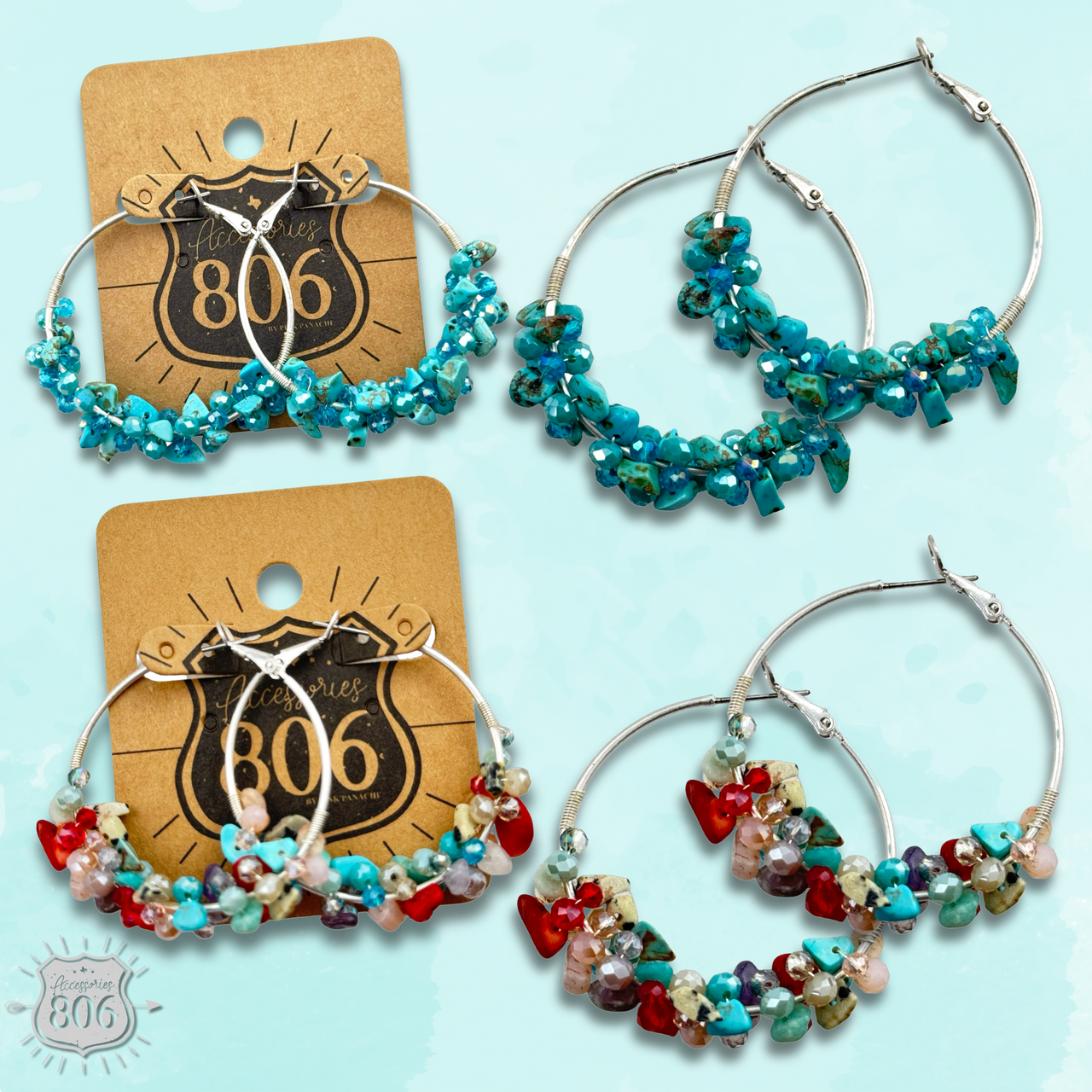 Stone chip hoop earring