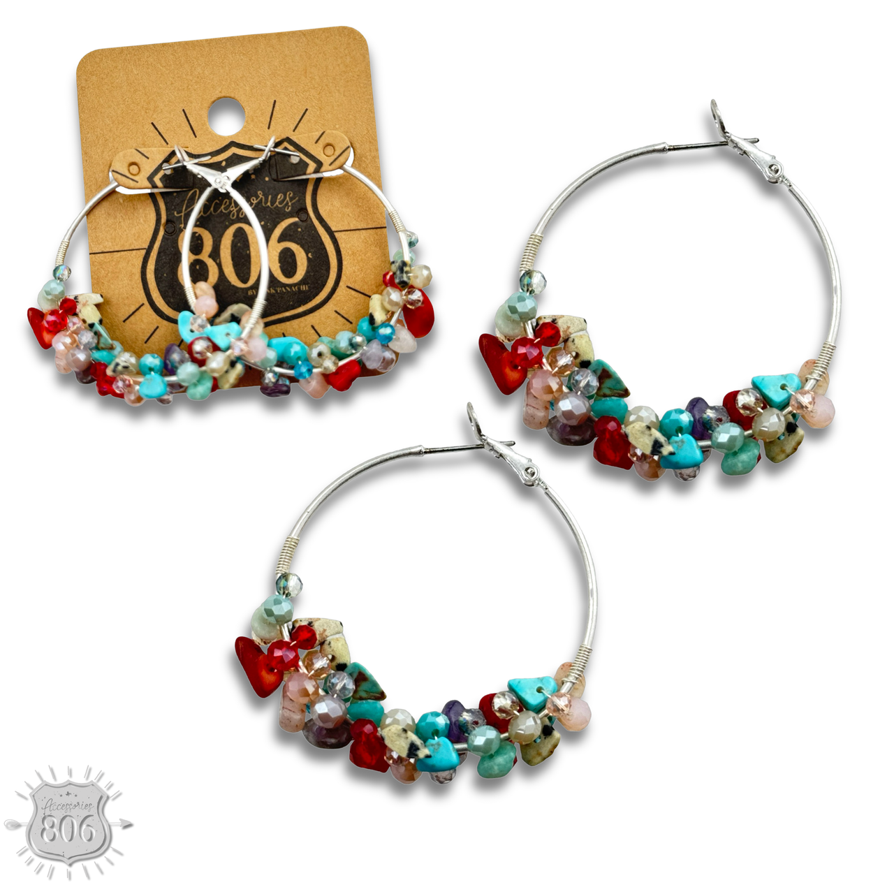 Stone chip hoop earring